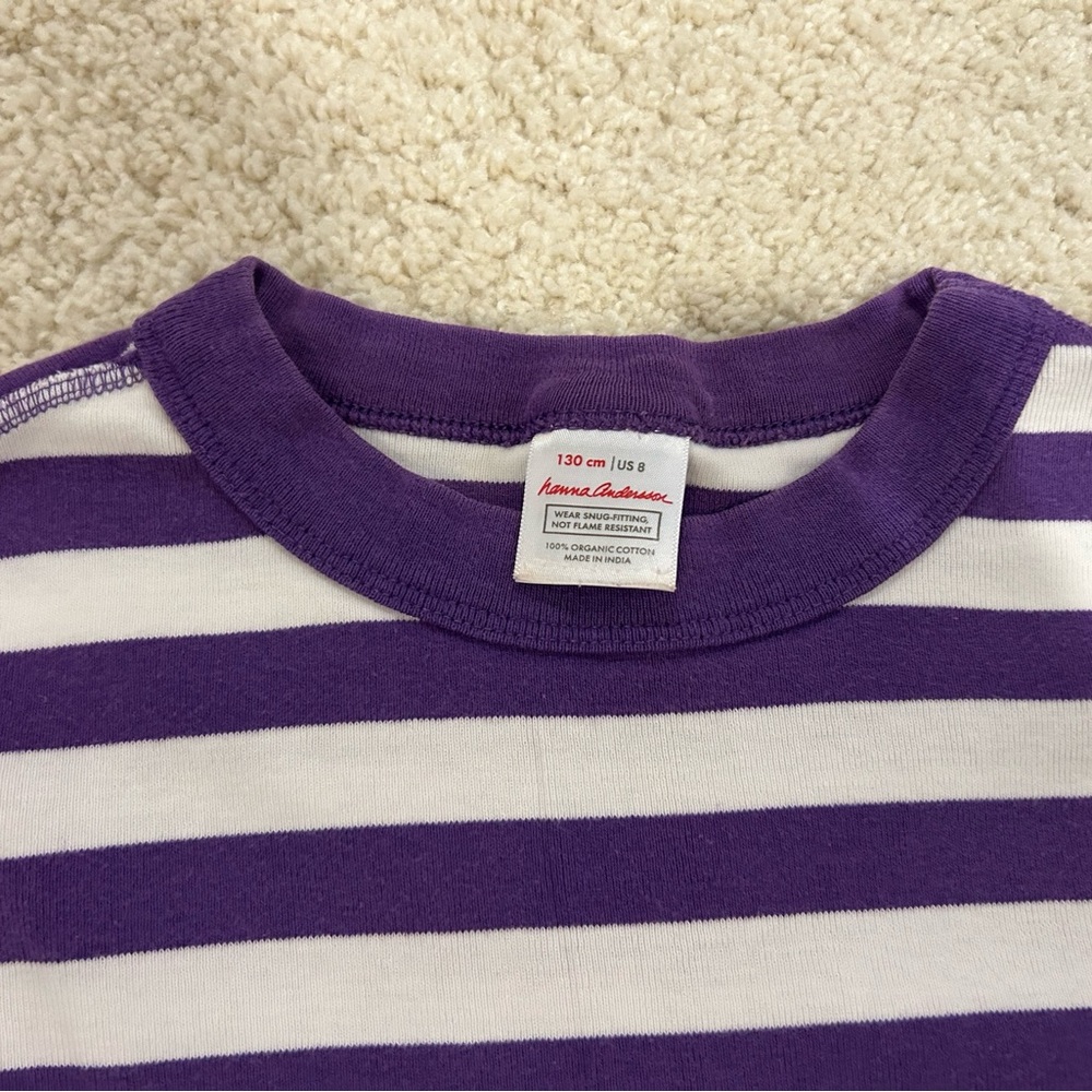 Hanna Andersson Kids Bundle of 2 Pajama Sets in Purple/White, Pink/White Size 8 - Picture 3 of 4